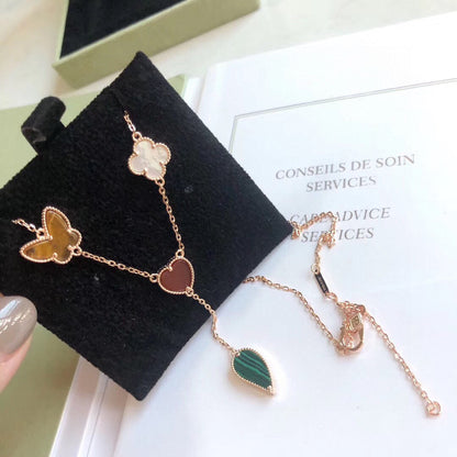 [⭐Aura]LUCKY SPRING 4 MOTIFS ROSE GOLD NECKLACE