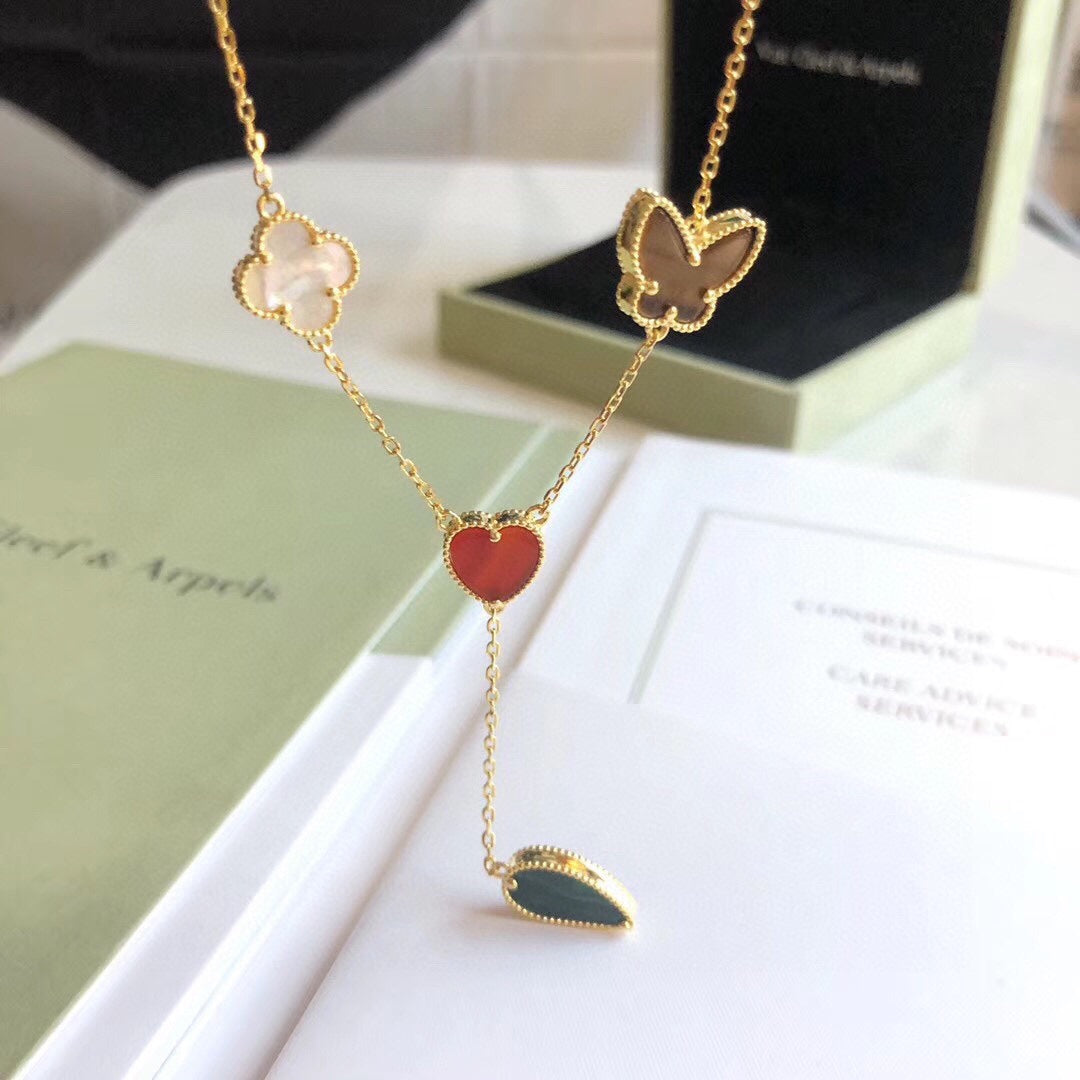 [⭐Aura]LUCKY SPRING 4 MOTIFS ROSE GOLD NECKLACE