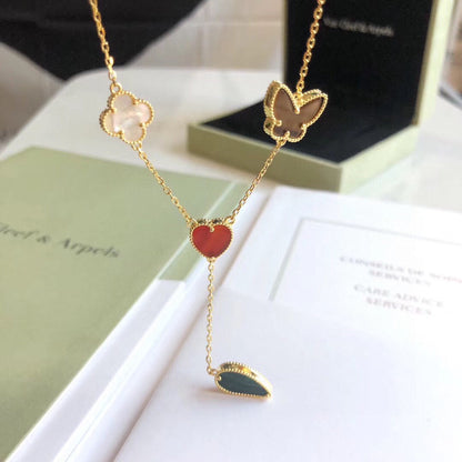 [⭐Aura]LUCKY SPRING 4 MOTIFS ROSE GOLD NECKLACE
