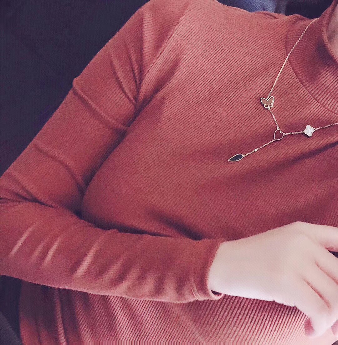 [⭐Aura]LUCKY SPRING 4 MOTIFS ROSE GOLD NECKLACE