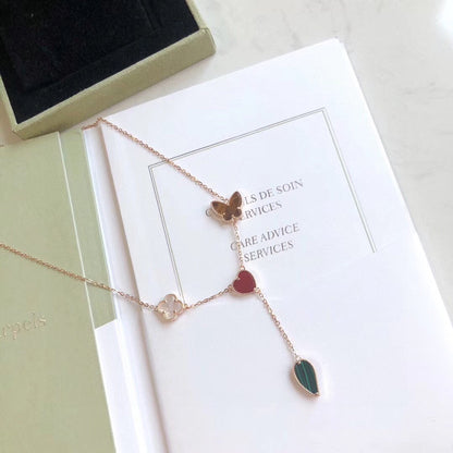 [⭐Aura]LUCKY SPRING 4 MOTIFS ROSE GOLD NECKLACE