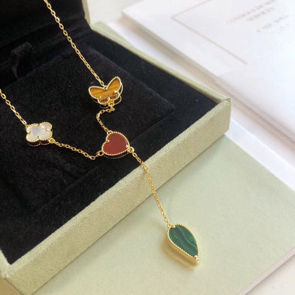 [⭐Aura]LUCKY SPRING 4 MOTIFS ROSE GOLD NECKLACE