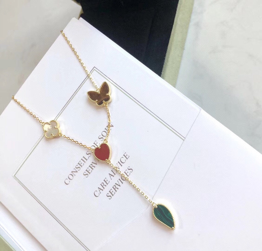 [⭐Aura]LUCKY SPRING 4 MOTIFS ROSE GOLD NECKLACE