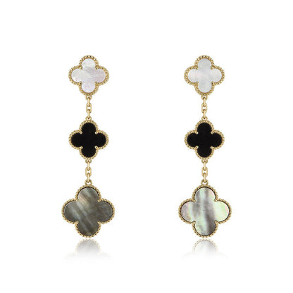 [⭐Aura]CLOVER EARRINGS GOLD ONYX MOP 3 MOTIF