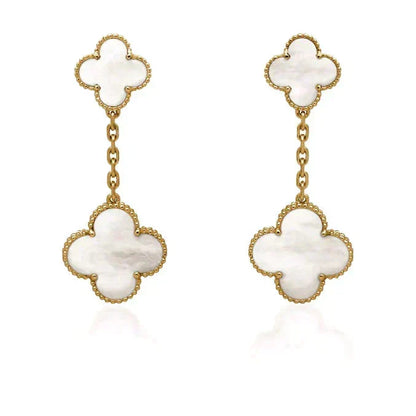 [⭐Aura]CLOVER 2 MOTIF WHITE MOP EARRINGS
