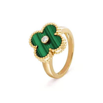 [⭐Aura]CLOVER MALACHITE RING GOLD DIAMOND