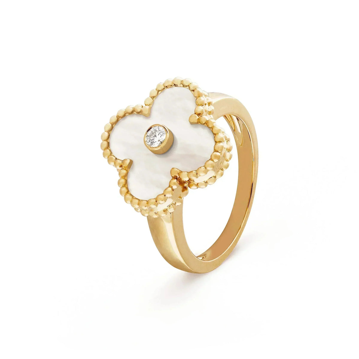 [⭐Aura]CLOVER PINK MOP RING GOLD DIAMOND